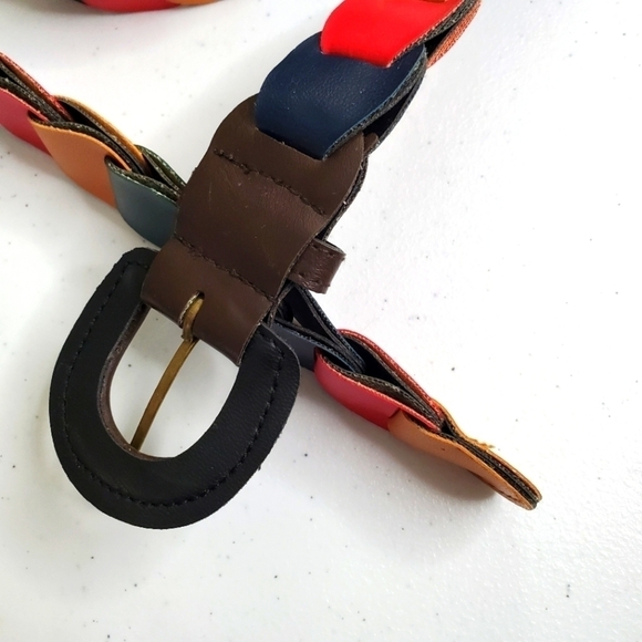 Multi-colored Interlocking Pieced Faux Leather Belt Boho Retro - Picture 6 of 6